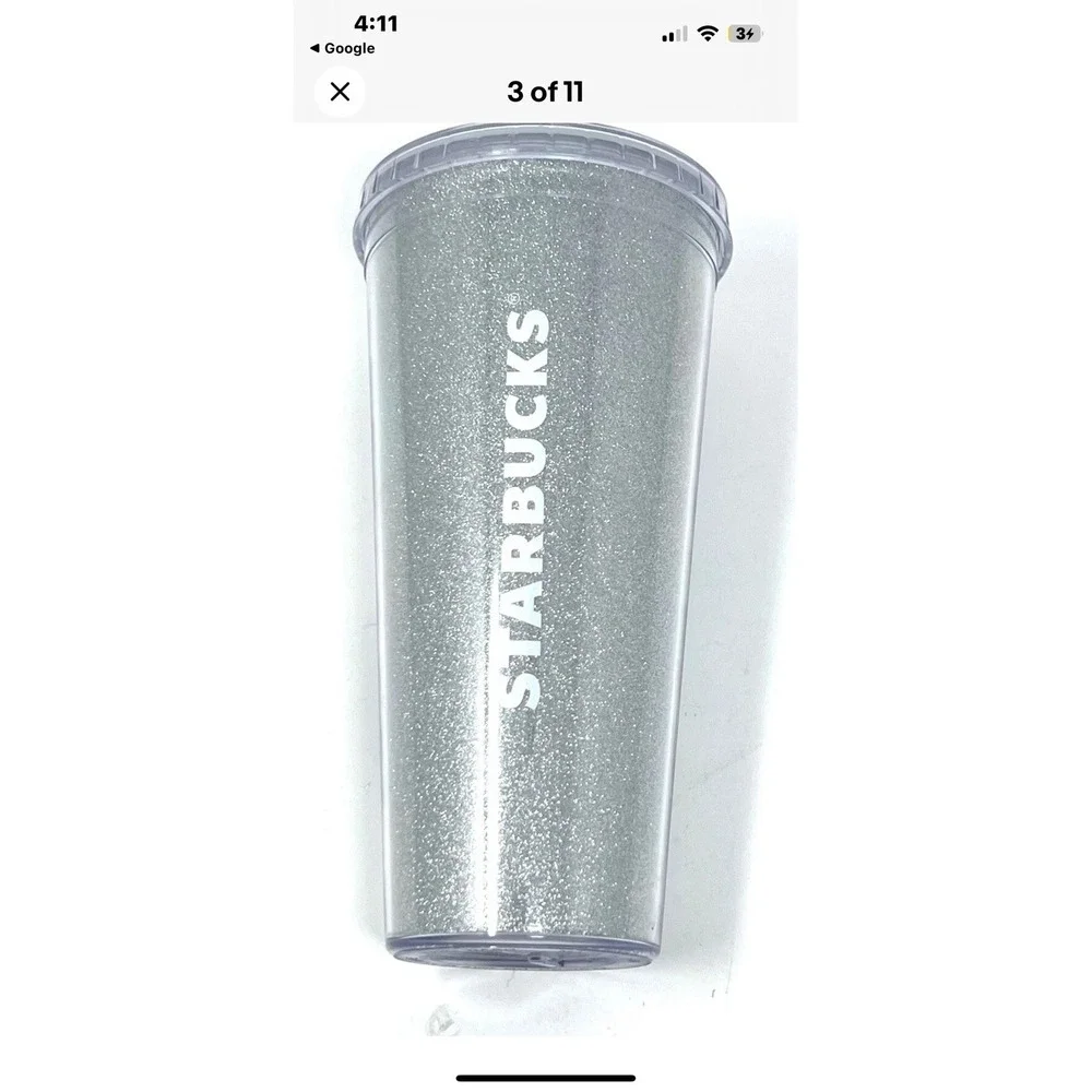 Starbucks 2018 Tumbler Cup 20 oz Silver Glitter for Cold Beverages White Letters